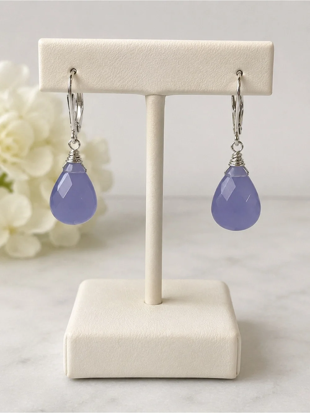 Lavender Quartz Teardrop Earrings Silver Tone Nickel Free - Picture 2 of 5